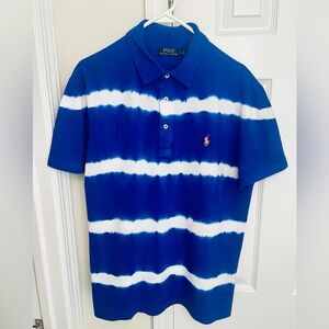 Polo by Ralph Lauren Blue and White Tie-Dye Polo Shirt